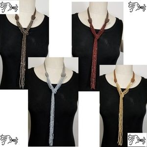 Crystal Bead Lariat Suede Leather Necklace